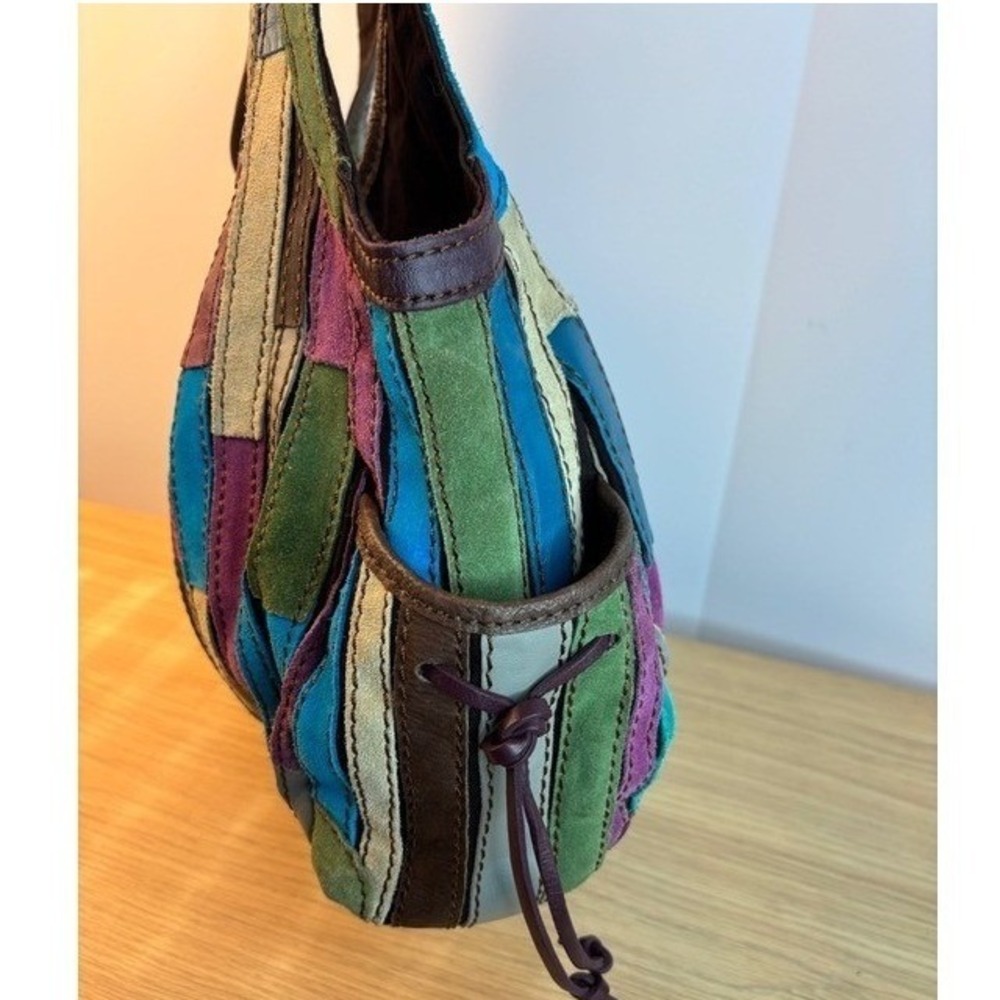 Lucky Brand Handbag Patchwork Leather Suede Boho Hobo Shoulder Bag Multi-Color - Picture 2 of 16